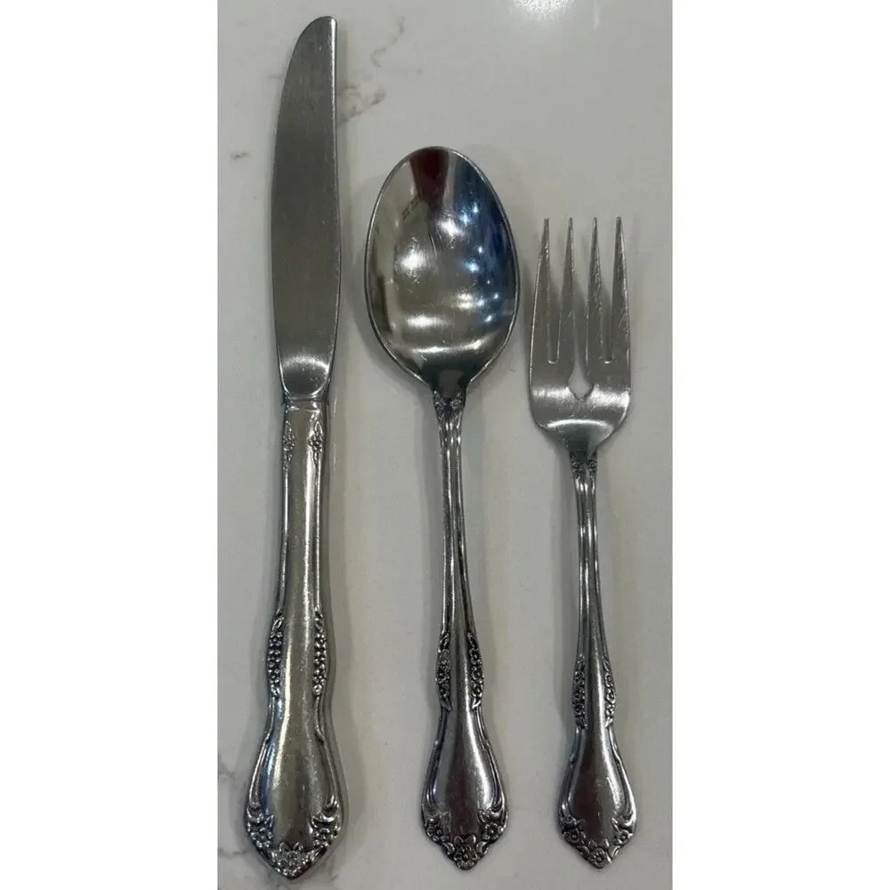 Vtg Oneida Mansfield Amadeus Rogers Stainless Flatware Set Of 3 Knife Spoon Fork